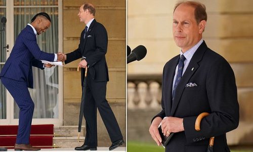 Strictly back to business! Prince Edward meets dancer Johannes Radebe as he presents Duke of Edinburgh Gold Awards at Buckingham Palace the morning after Queen's Platinum Jubilee celebrations