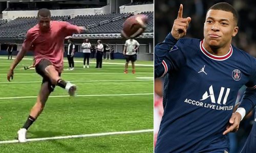 Kylian Mbappe filmed kicking field goals with star wide-receiver Cooper Kupp on a trip to visit Super Bowl champions the LA Rams' - as the Frenchman gets prepared to return to PSG as the best-paid player of all time