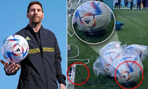 Bizarre photo reveals high-tech World Cup footballs need to be charged up before they're ready to be used in the planet's biggest sporting event