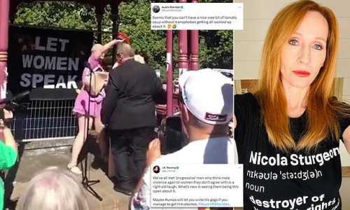JK Rowling slams ex-SNP councillor for 'having a right old laugh' after women's rights campaigner Posie Parker was covered with tomato soup in confrontation with pro-trans activists in New Zealand
