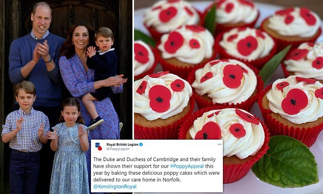 The Great Royal Bake Off! Prince Louis, Princess Charlotte and Prince George surprise care home residents with cakes they made and decorated with poppies - with a helping hand from Mum and Dad!
