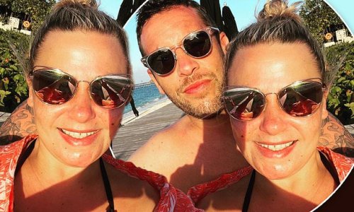 'Golden hour': Lisa Armstrong, 45, wows in a chic black swimsuit as she cosies up to beau James Green, 38, for romantic holiday snap