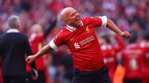 Arne Slot sings Jurgen Klopp's name after leading Liverpool to the Premier League title - returning the favour after former Reds boss' welcome chant