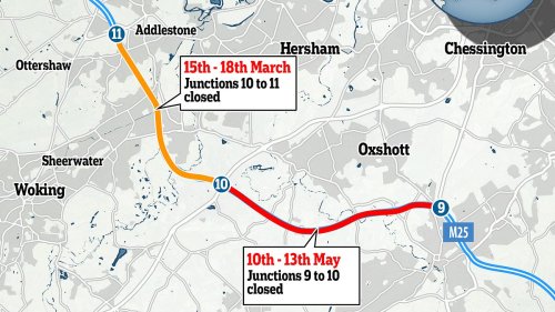 Detours on second M25 weekend closure will be TWICE as long as previous diversion with drivers being...