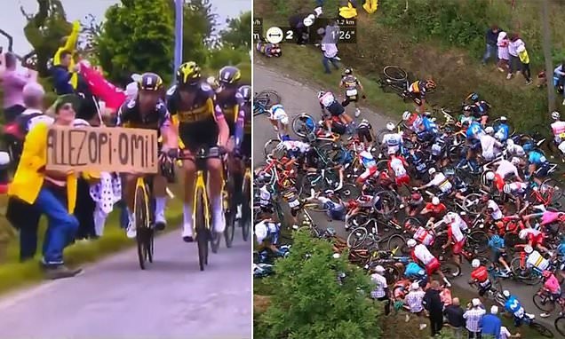 Spectator who caused massive crash at the Tour de France in June faces a four-month suspended PRISON sentence - and the unnamed 31-year-old woman admits she is 'ashamed' during a brief trial in Brest