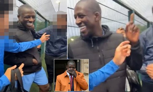 Ex-Man City star Benjamin Mendy all smiles as he turns up at Powerleague five-a-side venue in Manchester just two days after he was cleared of r3pe (photos)