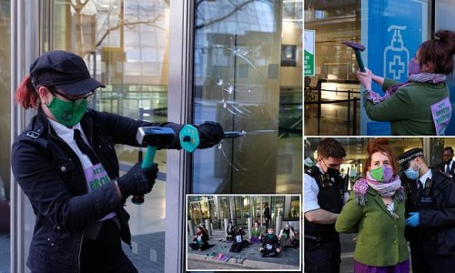 Extinction Rebellion women 'caused £100,000 of damage when they smashed Barclays HQ windows in Canary Wharf demo'