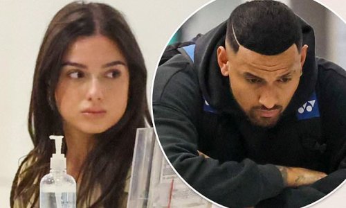 Nick Kyrgios and girlfriend Costeen Hatzi look stressed at Sydney Airport check-in as they prepare to jet out of Australia