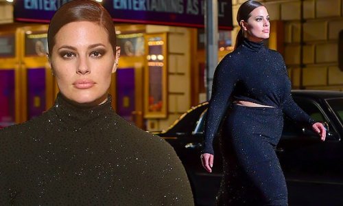 Ashley Graham struts her stuff in figure-hugging black sequin dress at Michael Kors outdoor show for NYFW