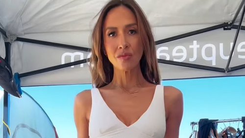 Myleene Klass, 46, sets pulses racing in white bikini as she recreates THAT I'm A Celeb shower moment almost 20 years on