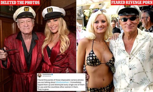 Crystal Hefner CONFIRMS Holly Madison's claim Playboy founder had a 'mountain of revenge porn': Hugh's widow says she destroyed thousands of disposable camera images 'for you and the countless other women in them'