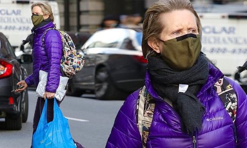 Cynthia Nixon stands out as she shops in purple quilted jacket in NYC