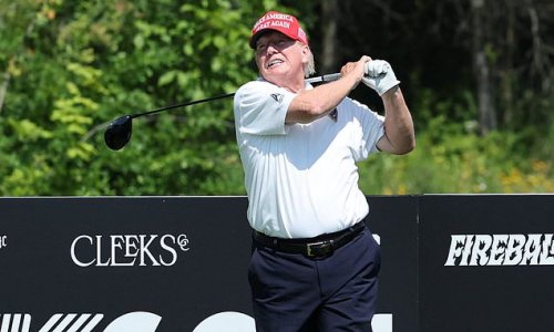 Donald Trump smashes tee shot at Bedminster for LIV Golf Pro-Am at