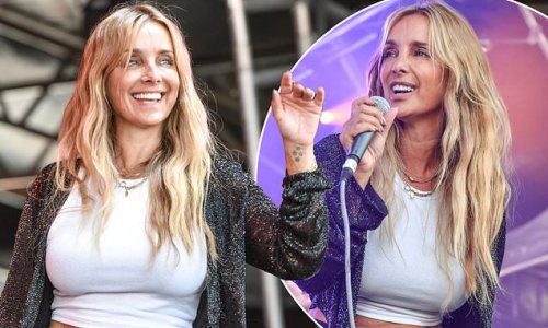 Louise Redknapp looks busty in a clinging white crop top as she puts on a show-stopping performance at Herefordshire's Lakefest Festival