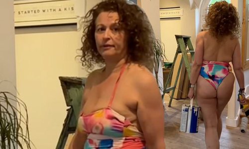 Nadia Sawalha shows off her curves in a skimpy swimsuit for a spot of DIY as she HYSTERICALLY parodies Instagram model