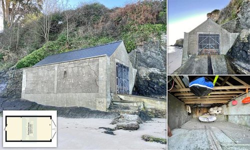 Empty shed yards from wealthy beachfront goes up for sale for £250,000 - but only your BOAT will be able to stay here
