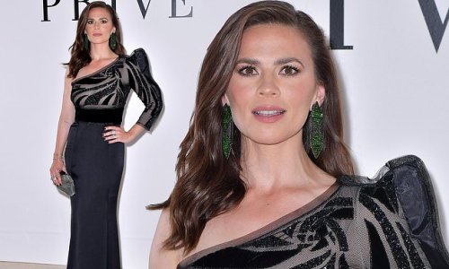 Hayley Atwell cuts a glam figure in a black shimmering gown at Giorgio Armani show during Paris Fashion Week as her new romance following Tom Cruise split is revealed