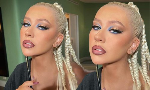 Christina Aguilera looks stunning in blue eye shadow in behind-the-scenes images from Billboard's Latin Music Week in Miami: 'A fun night'