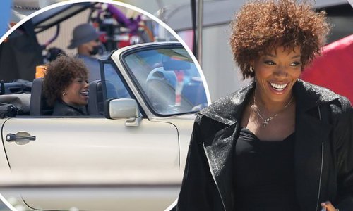 Whitney Houston biopic I Wanna Dance With Somebody continues to shoot in Los Angeles as Naomi Ackie is seen in a Porsche