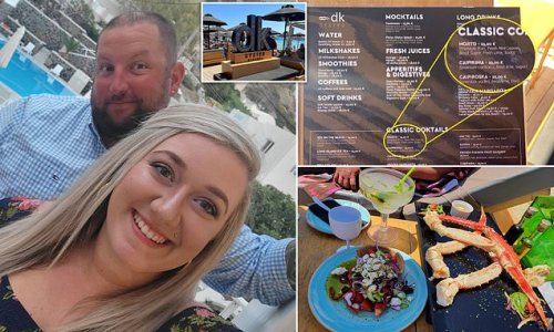 American couple are slapped with an eye-watering '$860 bill for two mojitos, four crab legs and a salad' at notorious Mykonos restaurant where owner defends prices and warns customers to check the menu