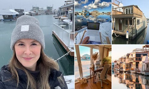 ‘I couldn’t afford a house so live on a floating home instead’: Sailing fanatic, 34, beats property market by living in a two-storey home built on pontoons (but it does have a tendency to make her feel sea sick)