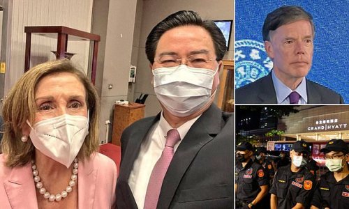 China tears into U.S. for 'indulging' and 'colluding' with Nancy Pelosi and summons the American Ambassador over her Taiwan trip: Democrat's hotel surrounded by security after Beijing sent 20 fighter jets into island airspace