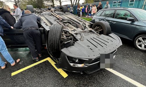 Moment Ford Mustang Flips Over Outside Infant School As Parents Dropped ...