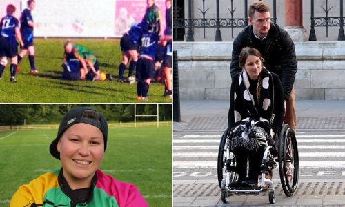 Women's rugby player accused of 'belly flopping' smaller opponent like 'splatting a frog' leaving her paralysed from the waist down is sued for up to £10million