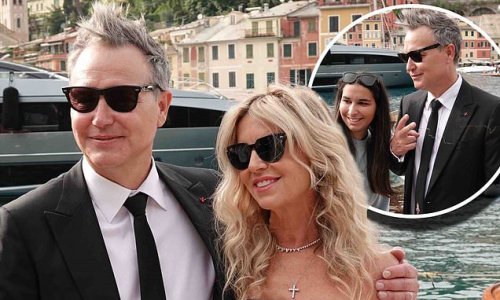 PICTURE EXCLUSIVE: Blink-182 rocker Mark Hoppus looks dapper as he arrives at Kourtney Kardashian and Travis Barker's Italian wedding with wife Skye - 8 months after revealing he is cancer-free