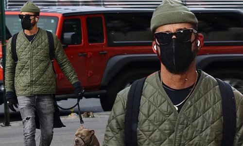 Justin Theroux walks his beloved rescue pup in NYC