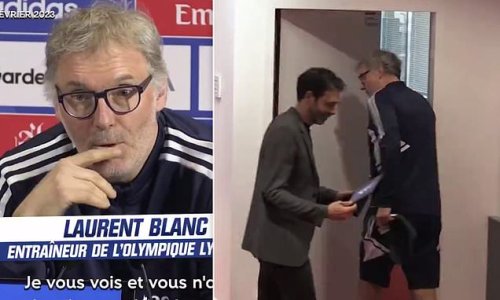 'I'm leaving, goodbye': Lyon manager Laurent Blanc storms out of his press conference after questions over the club's January transfer business ahead of their Ligue 1 clash with Troyes