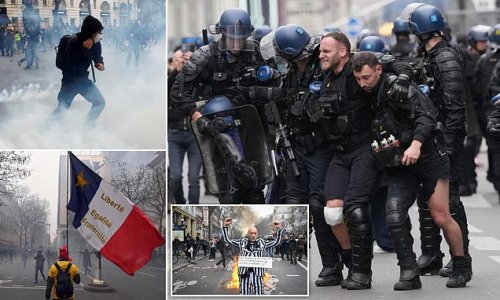 Chaos in Paris as police fire tear gas at protesters and baton-charge crowds as '800,000' march through the capital to demonstrate against pension reforms