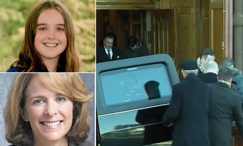 Funeral is held for girl, 12, who was stabbed to death by her twin brother in a violent attack that also critically wounded their mother at their home in a wealthy Connecticut neighborhood