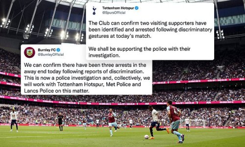 Two Burnley fans are arrested for making Nazi salutes towards Tottenham supporters during Spurs' 1-0 Premier League win, with both clubs supporting police in their investigation