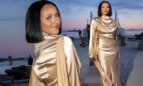 Kat Graham looks chic in a silk dress at the Le Figaro Madame Dinner