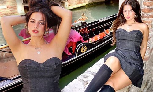 Addison Rae poses in a strapless mini dress in Italy... as she lets off steam after unfollowing her mother Sheri Easterling amid divorce drama