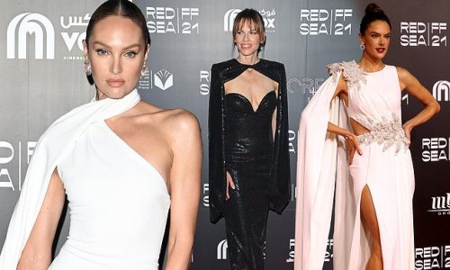 Candice Swanepoel joins Hilary Swank at at Cyrano premiere