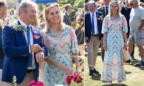 Blooming lovely! Duchess of Edinburgh is elegant in a patterned dress as she joins Alan Titchmarsh at the Royal Windsor Flower Show