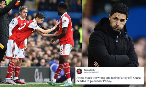 'Xhaka needed to go out not Partey': Arsenal fans left baffled as boss Mikel Arteta brings off Thomas Partey for new £12m signing Jorginho just moments before Everton open the scoring