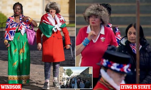 First to pay their respects: Royal superfans who were at front of queue to see the Queen lying in state are also at head of the line to see her final resting place in Windsor