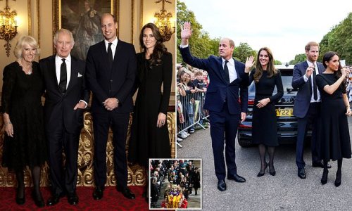Relaxed with his hand in his pocket and his arm around Camilla, the new portrait of the King that puts William and Kate at the heart of his monarchy: Palace release official shot taken on eve of Queen's funeral to mark the start of Charles III's reign