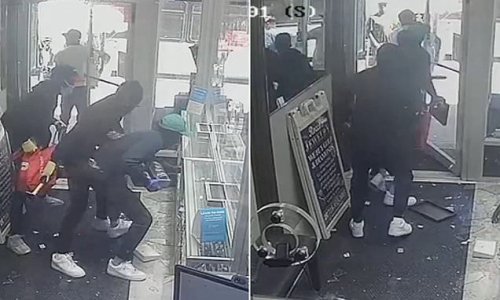 Shocking moment NYC gang robs TWO MILLION dollars worth of jewelry from Bronx store on weekday afternoon as city's crime spiral continues