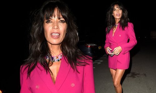 Legs eleven! Jenny Powell, 54, shows off her trim pins in a fuchsia minidress and glittering heels as she steps out in Stockport