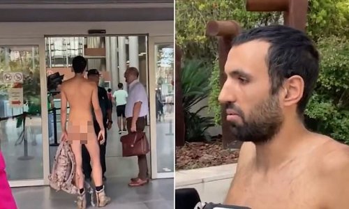 Bizarre moment nudism fanatic is stopped from entering courthouse in Spain to attend a hearing for walking in public naked - 'I have always liked it'