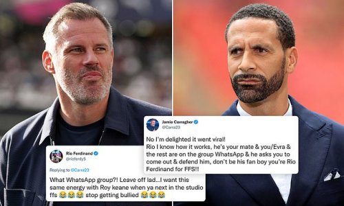Jamie Carragher and Rio Ferdinand trade insults in Twitter row as Liverpool legend calls United icon a Ronaldo 'FAN BOY'... before BT pundit tells his old rival to 'stop getting BULLIED' by Roy Keane