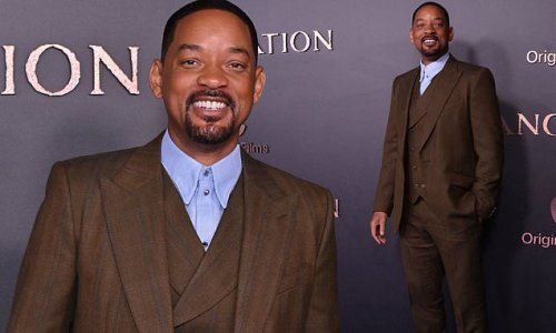 Will Smith cuts a dapper figure in a three piece brown suit as he attends the Emancipation European premiere after 'apology tour' for slap that saw him banned from the Oscars