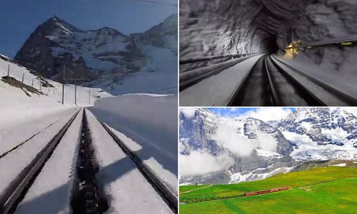 Fascinating POV footage takes you on a ride on Europe's highest railway, with the train tunnelling through Switzerland's mountains to 11,000ft above sea level
