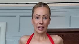 Olivia Attwood sends temperatures soaring as she puts on a VERY busty display in a skimpy red bikini as she heads to the beach in Dubai