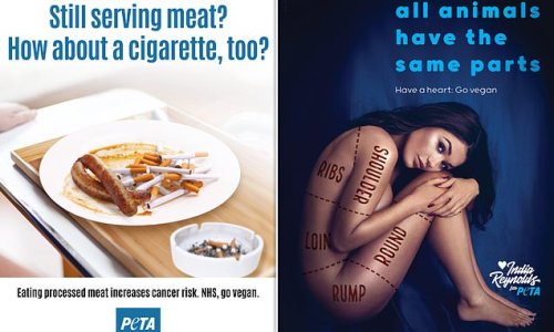 PETA wants to compare harms of red meat to CIGARETTES in ad demanding NHS hospitals go completely vegan... but charity can't find anyone willing to print its provocative claims