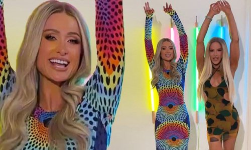 Paris Hilton dons rainbow-print Mara Hoffman dress to kick off Pride